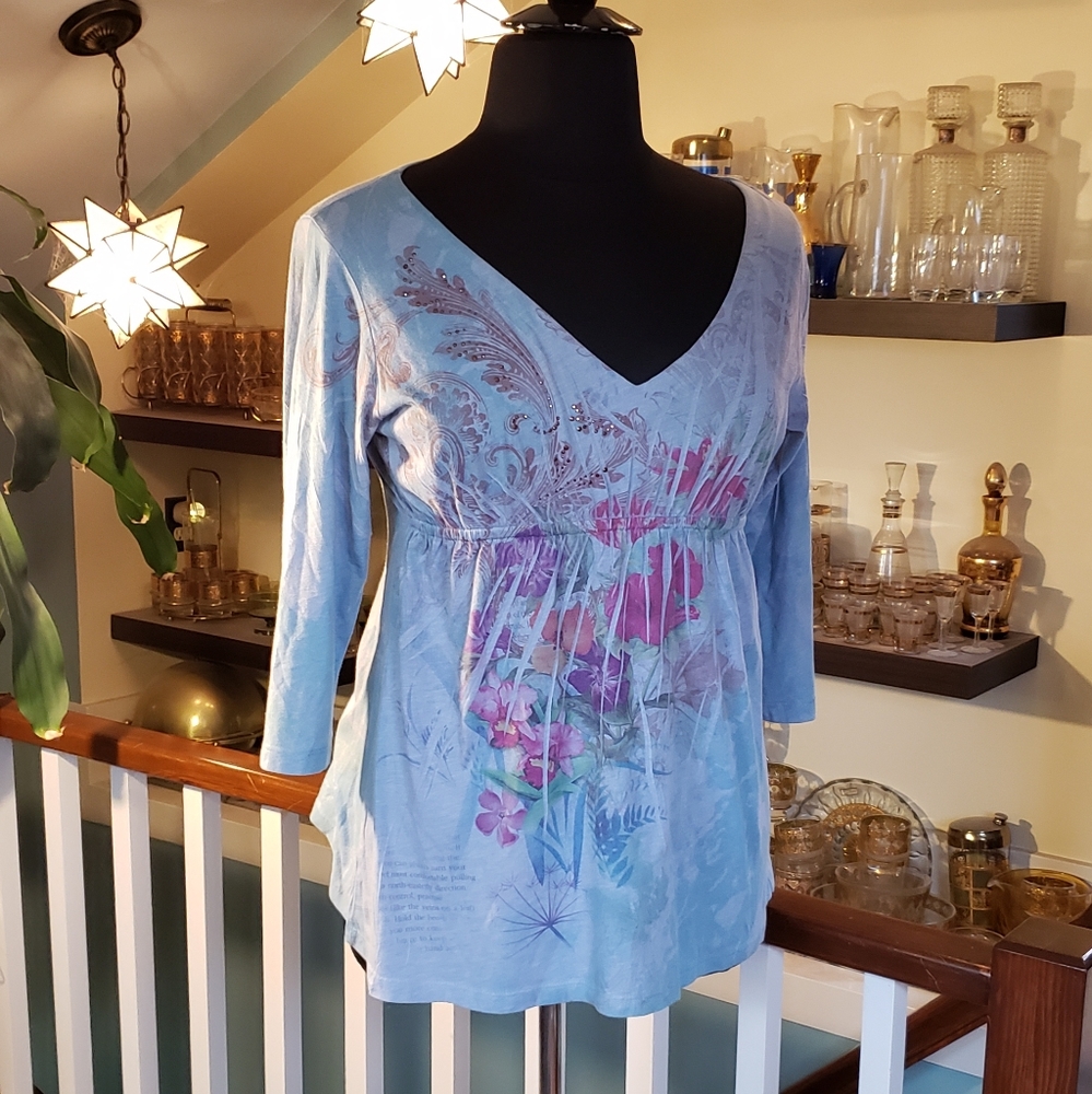 Yukiko Womens Blue Watercolor style tunic